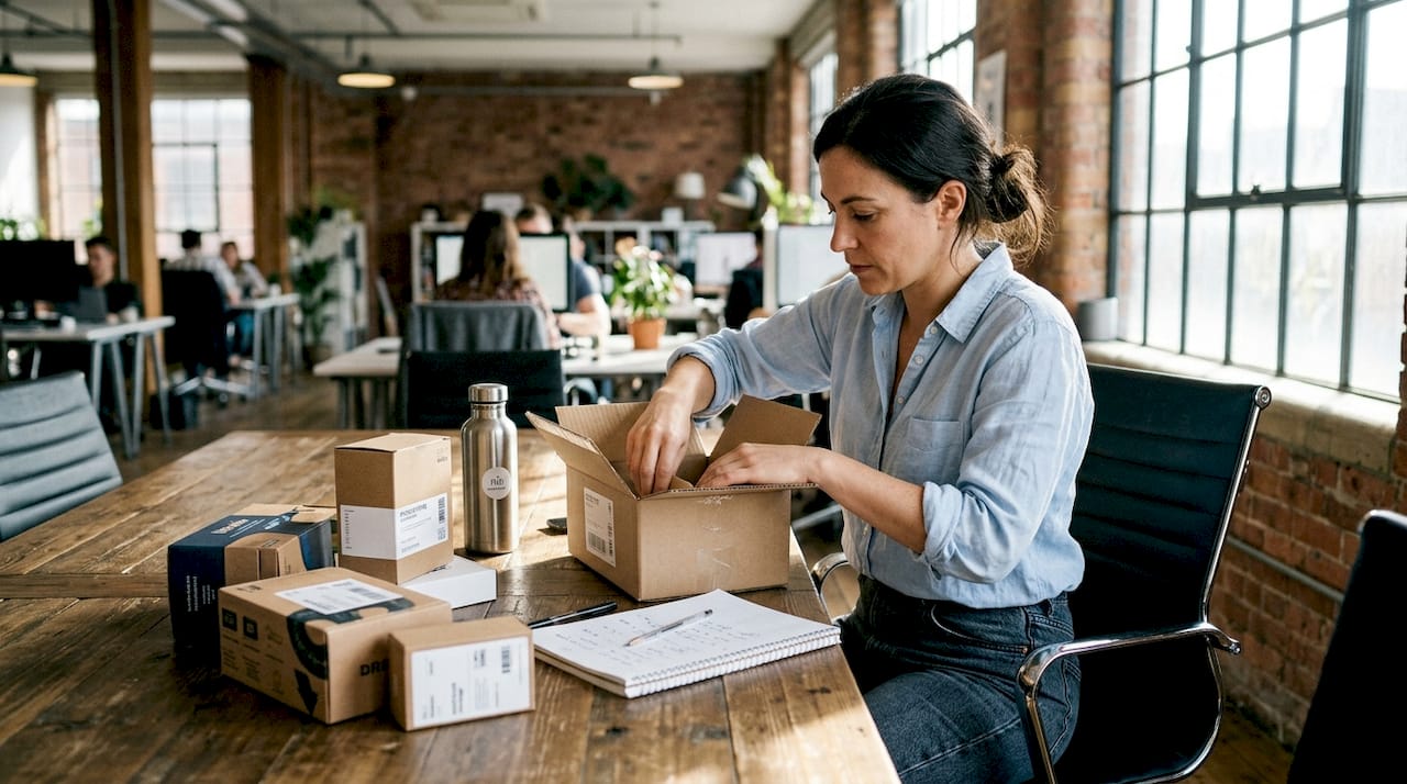 Marketing manager reviewing custom packaging prototypes