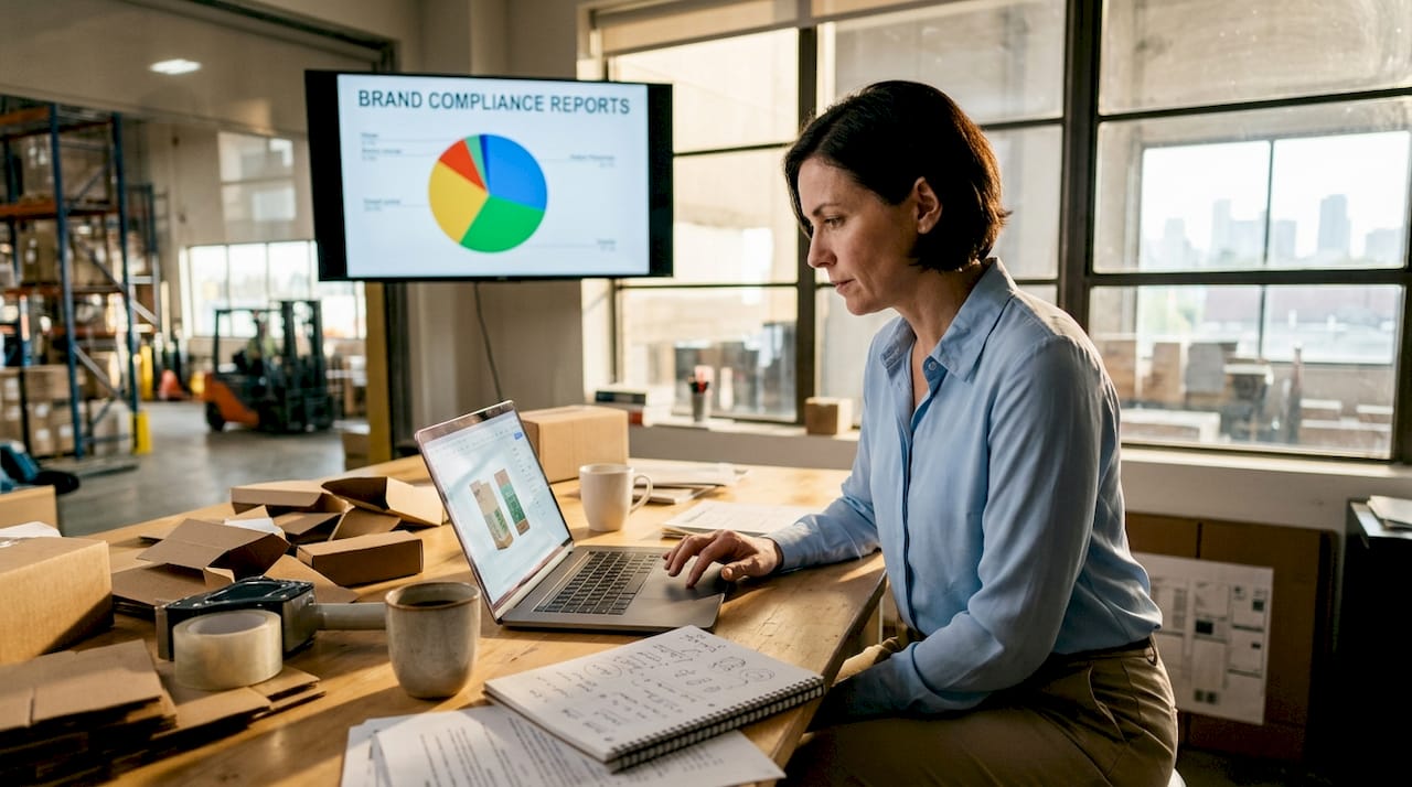 Manager reviewing packaging samples in office