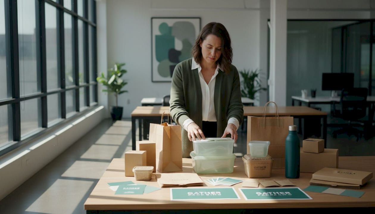 Manager sorting eco-friendly packaging samples