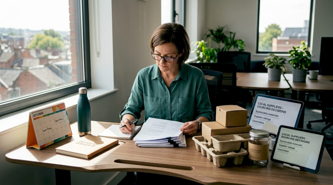 Operations manager reviewing packaging supplier documents