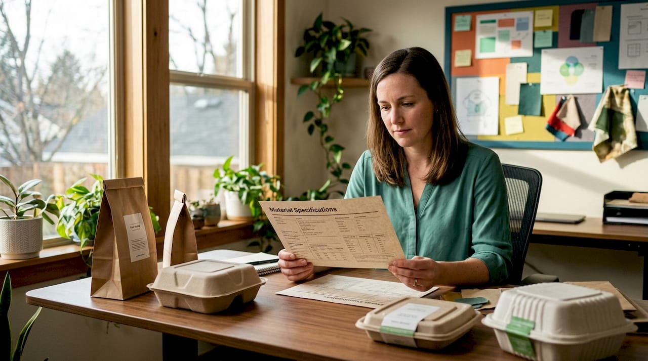 Consultant reviewing sustainable packaging materials