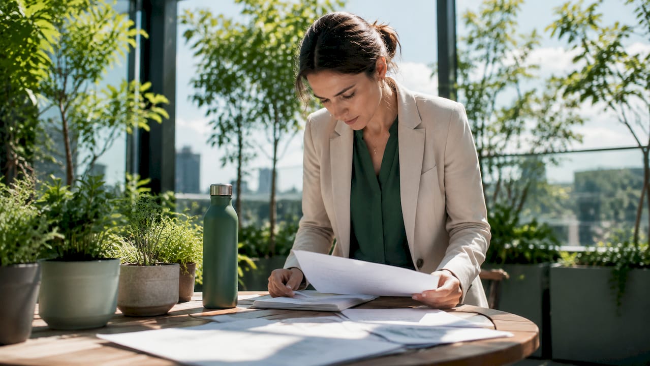 Professional reviewing FSC-certified packaging documents