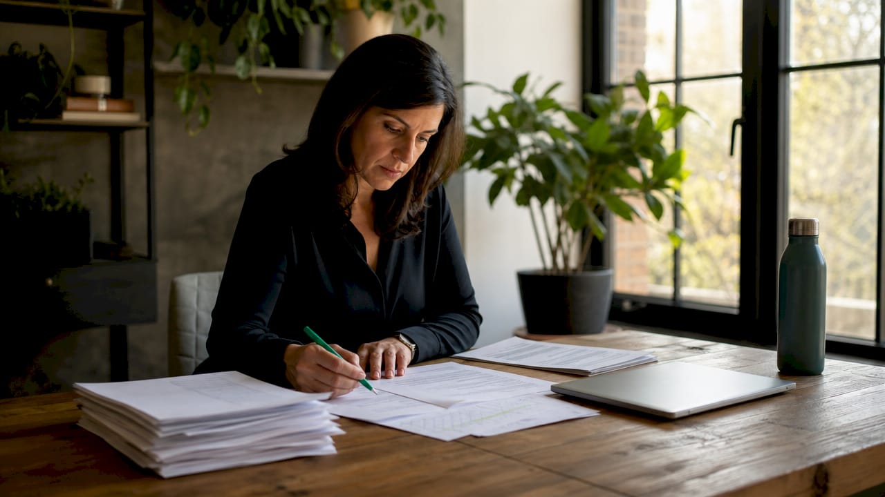 Compliance officer reviewing packaging documents