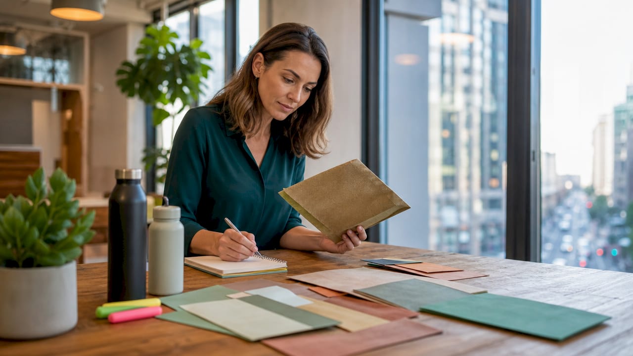 Buyer reviewing paper packaging samples