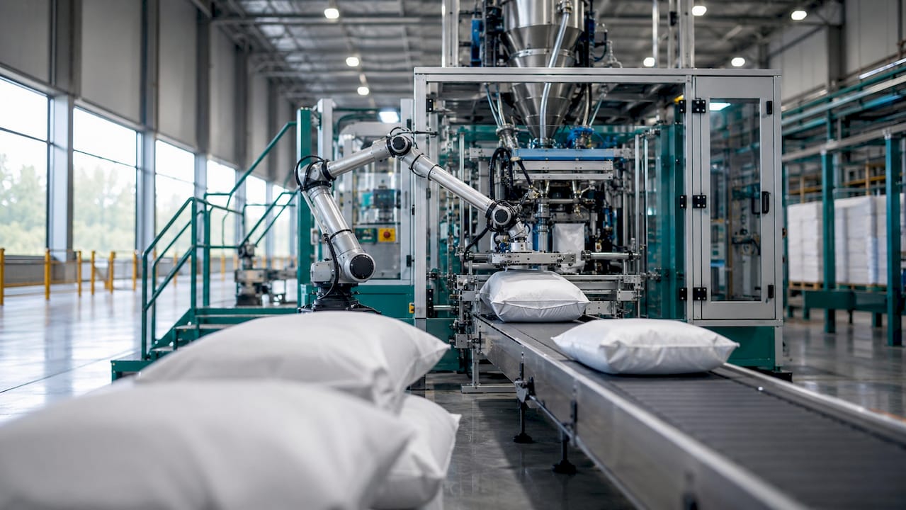 Automated bag production line in factory