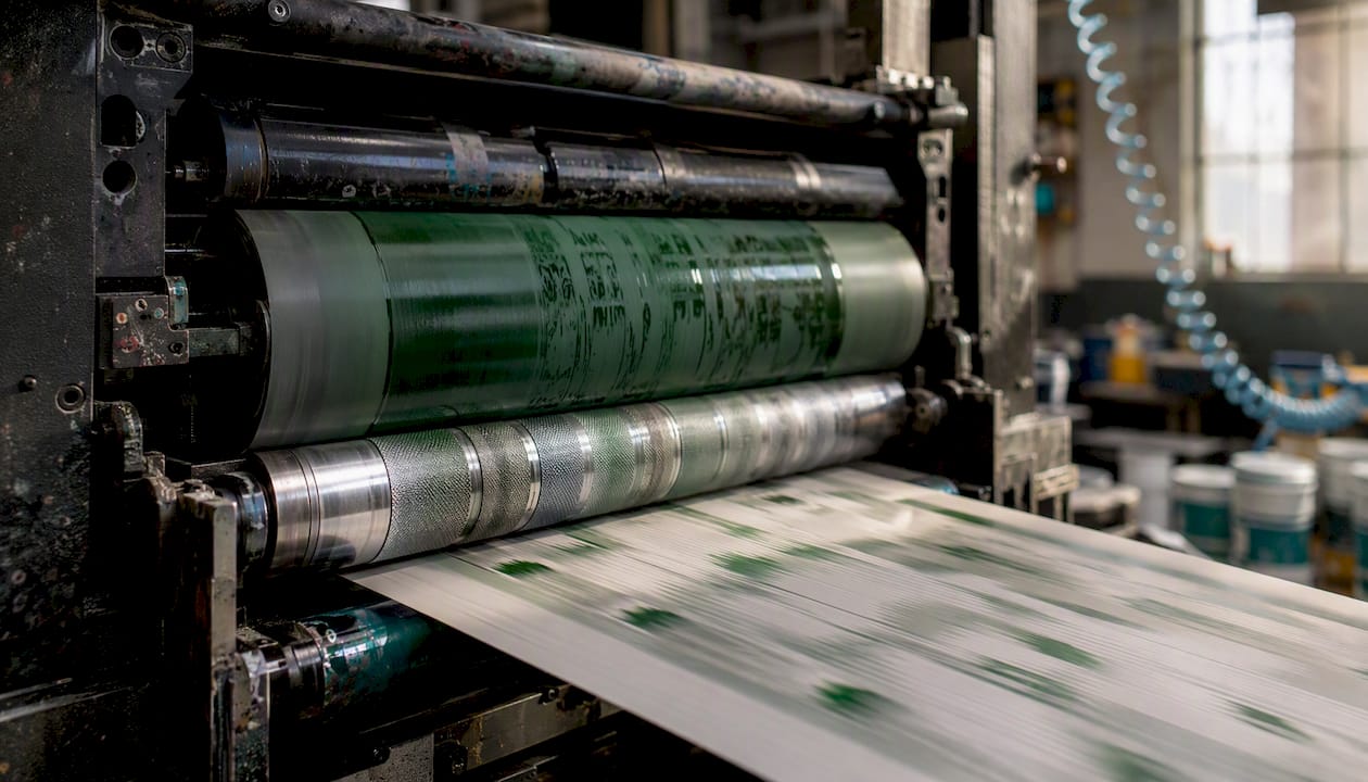 Close-up of flexo printing press parts