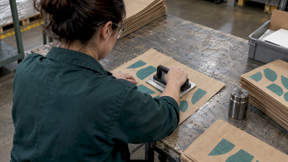 Technician testing printed paper bag ink