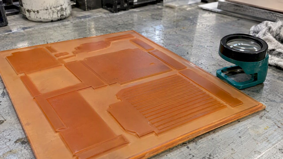 Raised flexographic plate relief under inspection