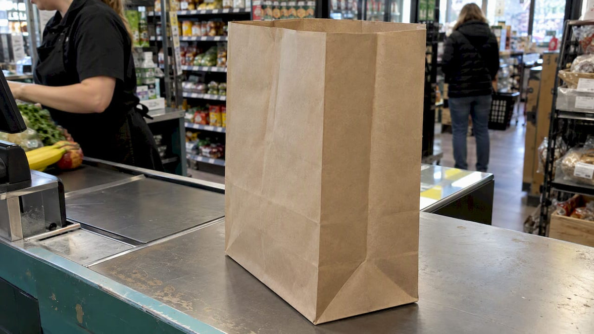 Kraft paper bag with a square flat base