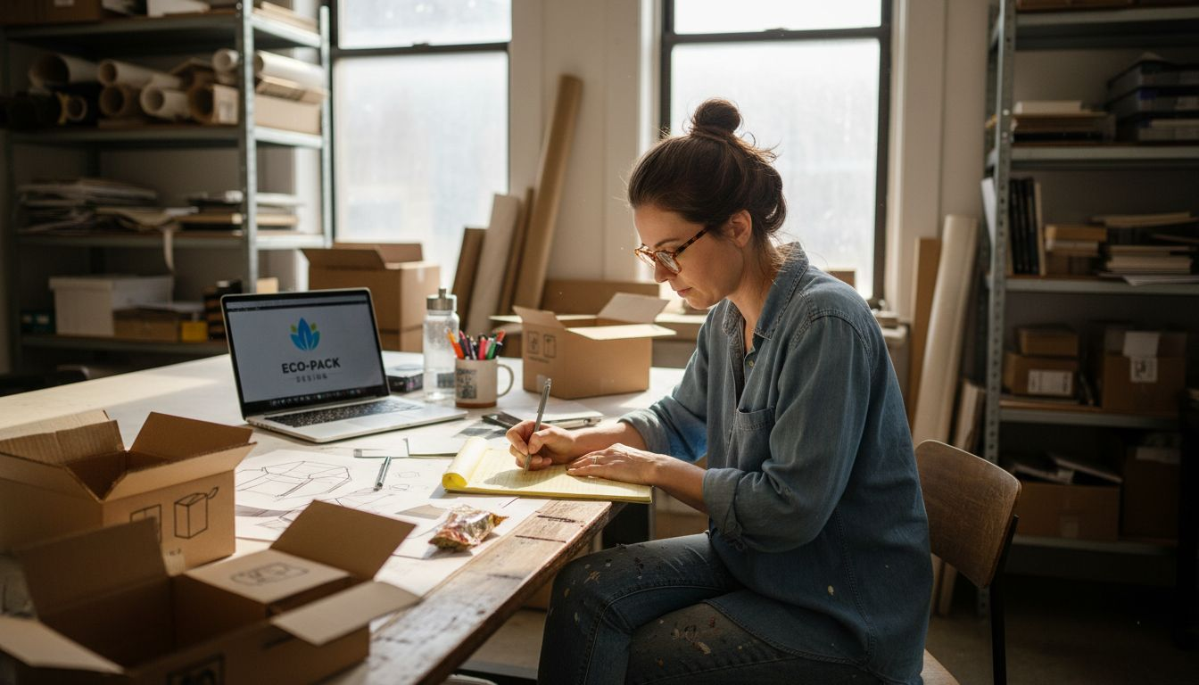 Designer planning retail packaging with samples