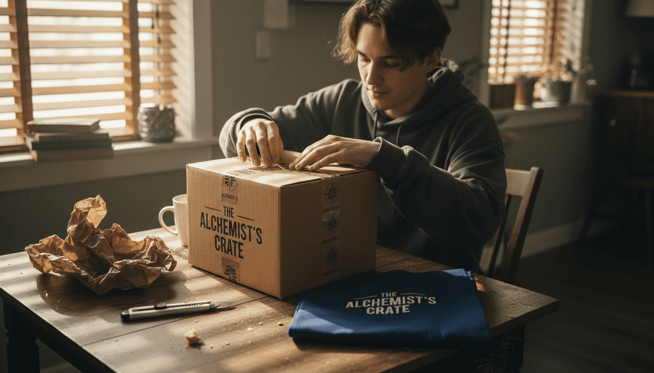 Customer unboxing product at kitchen table