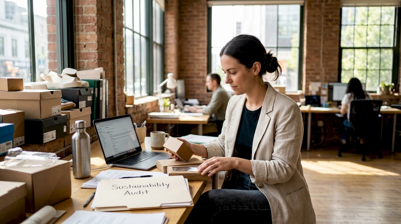 Brand manager reviews sustainable packaging samples