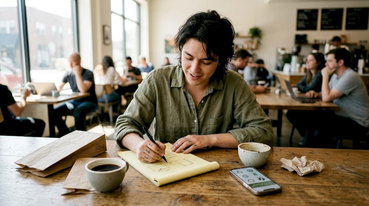 Designer sketching eco-friendly bag concepts