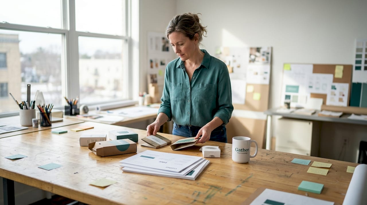 Brand manager reviews sustainable packaging samples
