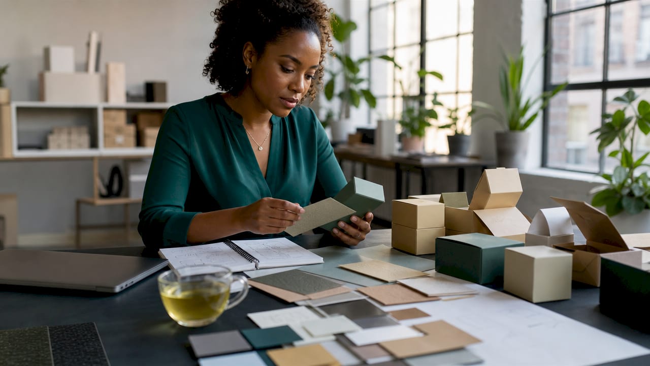 Designer reviewing specialty packaging prototypes