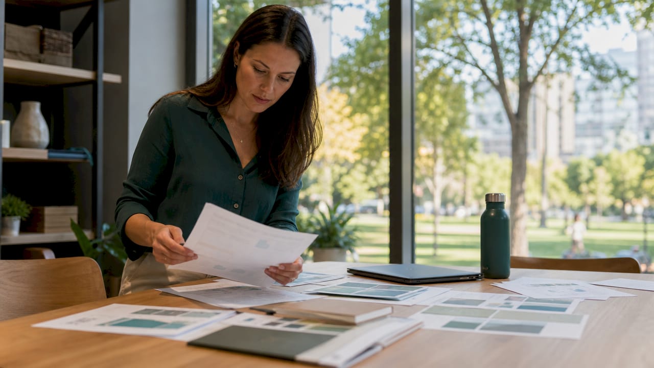 Procurement specialist reviewing retail bag workflow documents