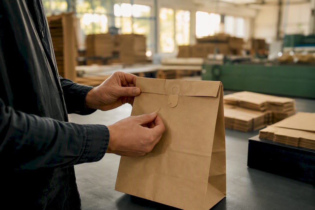 Hands inspecting tamper-evident bag closure