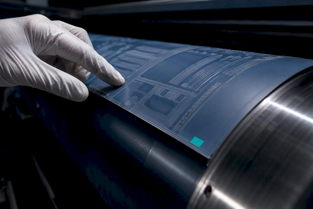 Flexo plate wrapped around printing cylinder