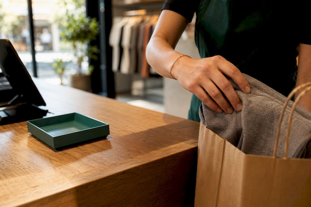 Cropped paper bag at retail checkout